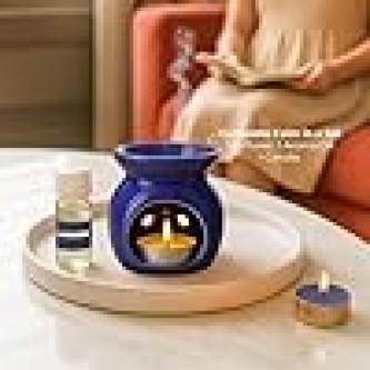 Ceramic Burner Jar – Oil Diffuser for Home Fragrance, Lavender Essential Oil Burner & Aroma Wax Melter – Decorative Fragrance Jar for Relaxation & Meditation (Pack of 1, Blue)