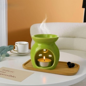 Ceramic Burner Jar – Oil Diffuser for Home Fragrance, Essential Oil Burner & Aroma Wax Melter – Decorative Fragrance Jar for Relaxation & Meditation (Pack of 1, Green)