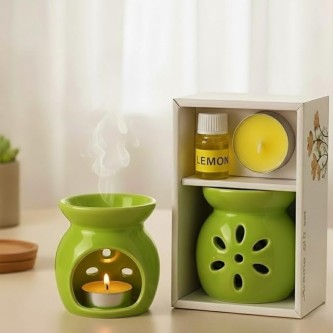 Ceramic Burner Jar – Oil Diffuser for Home Fragrance, Essential Oil Burner & Aroma Wax Melter – Decorative Fragrance Jar for Relaxation & Meditation (Pack of 1, Green)