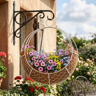 Round Metal Hanging Nest Basket Planter with Coconut Liner