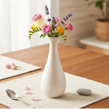 Elegant White Ceramic Round Bottle Flower Vase 9 Inch