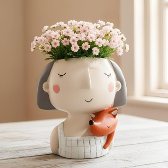 Cute Girl Resin Flower Pot for Table Decor