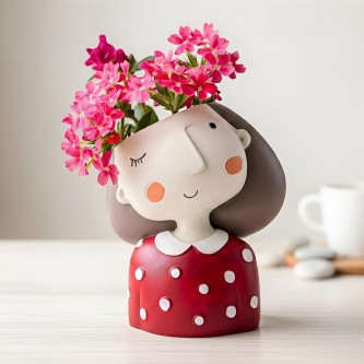 Cute Girl Resin Flower Pot for Table Decor