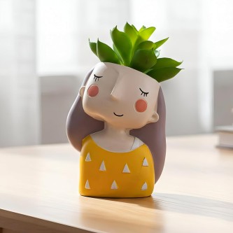 Cute Girl Resin Flower Pot for Table Decor