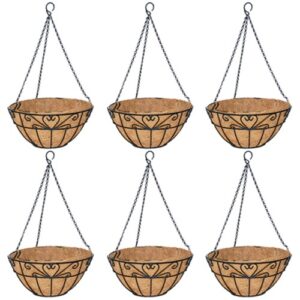 GARDEN DECO 12 Inch Designer Coir Hanging Basket with Chain (Set of 6 Pcs)